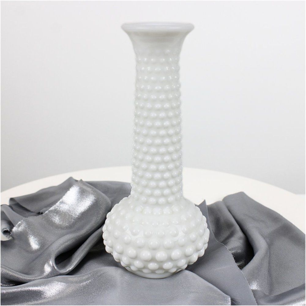 Vintage Milk Glass Bud Vase Hobnail E.O. Brody Co. White 7.5” Kitsch Cottagecore - Picture 2 of 4